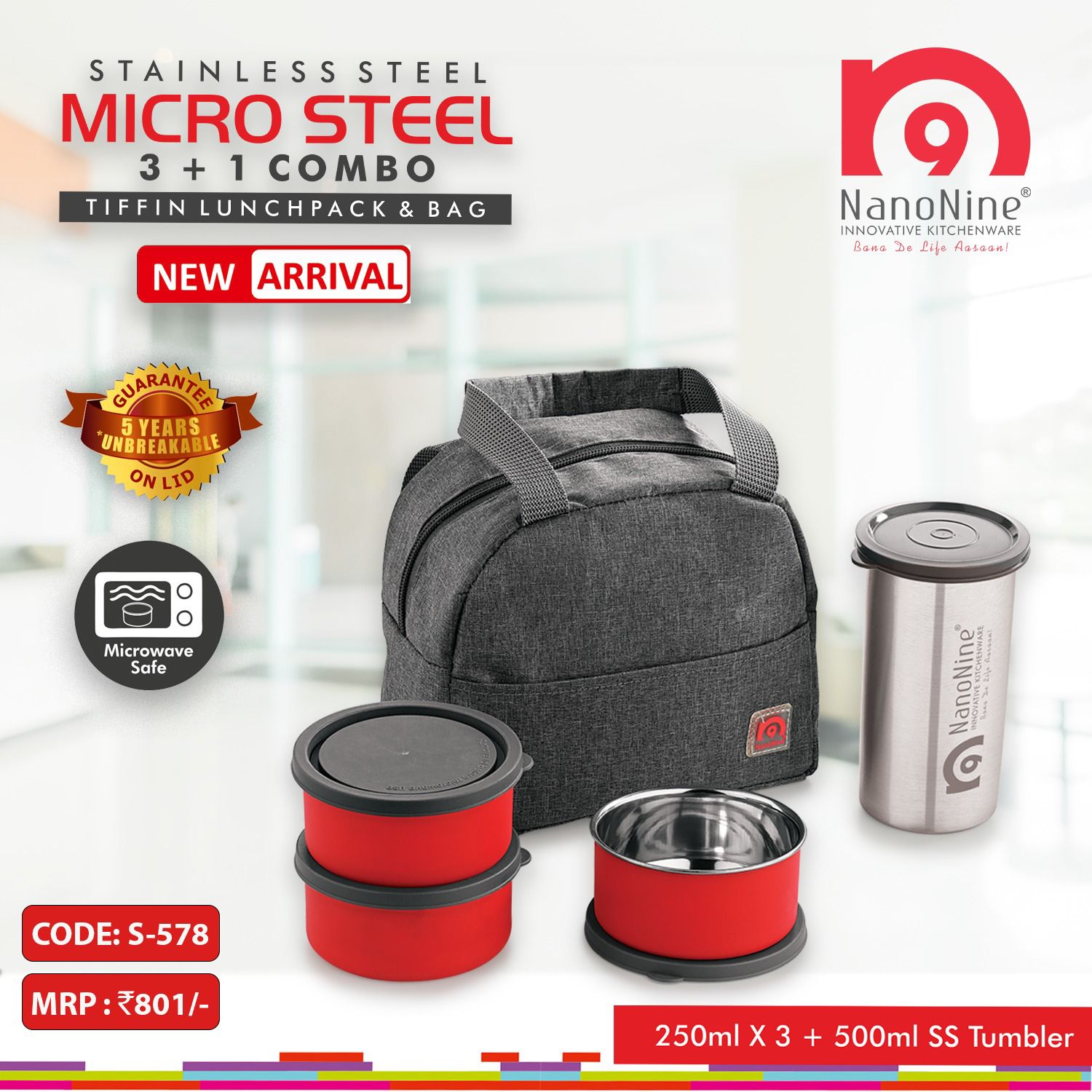 Microsteel Tiffin Lunch Box